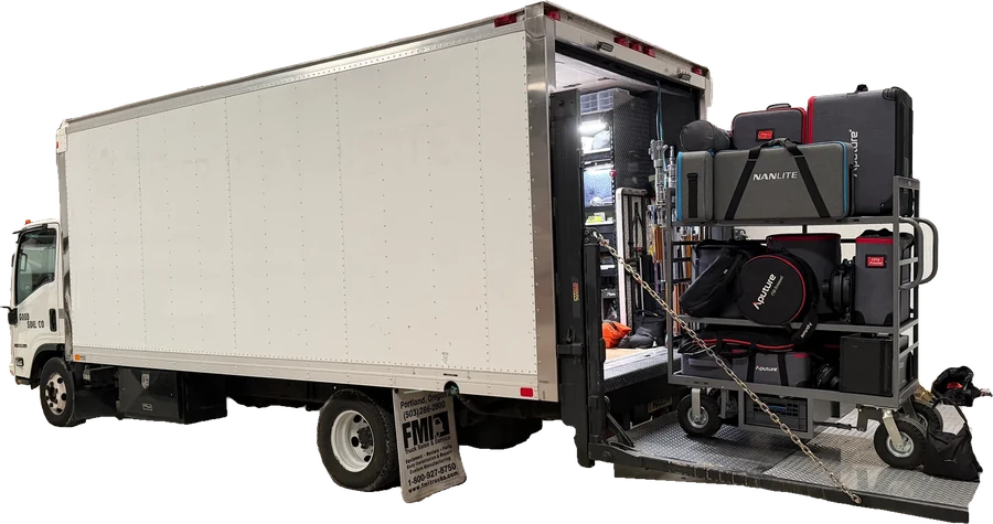 Thunderstruck 3-ton grip truck loaded with a gear cart, liftgate down