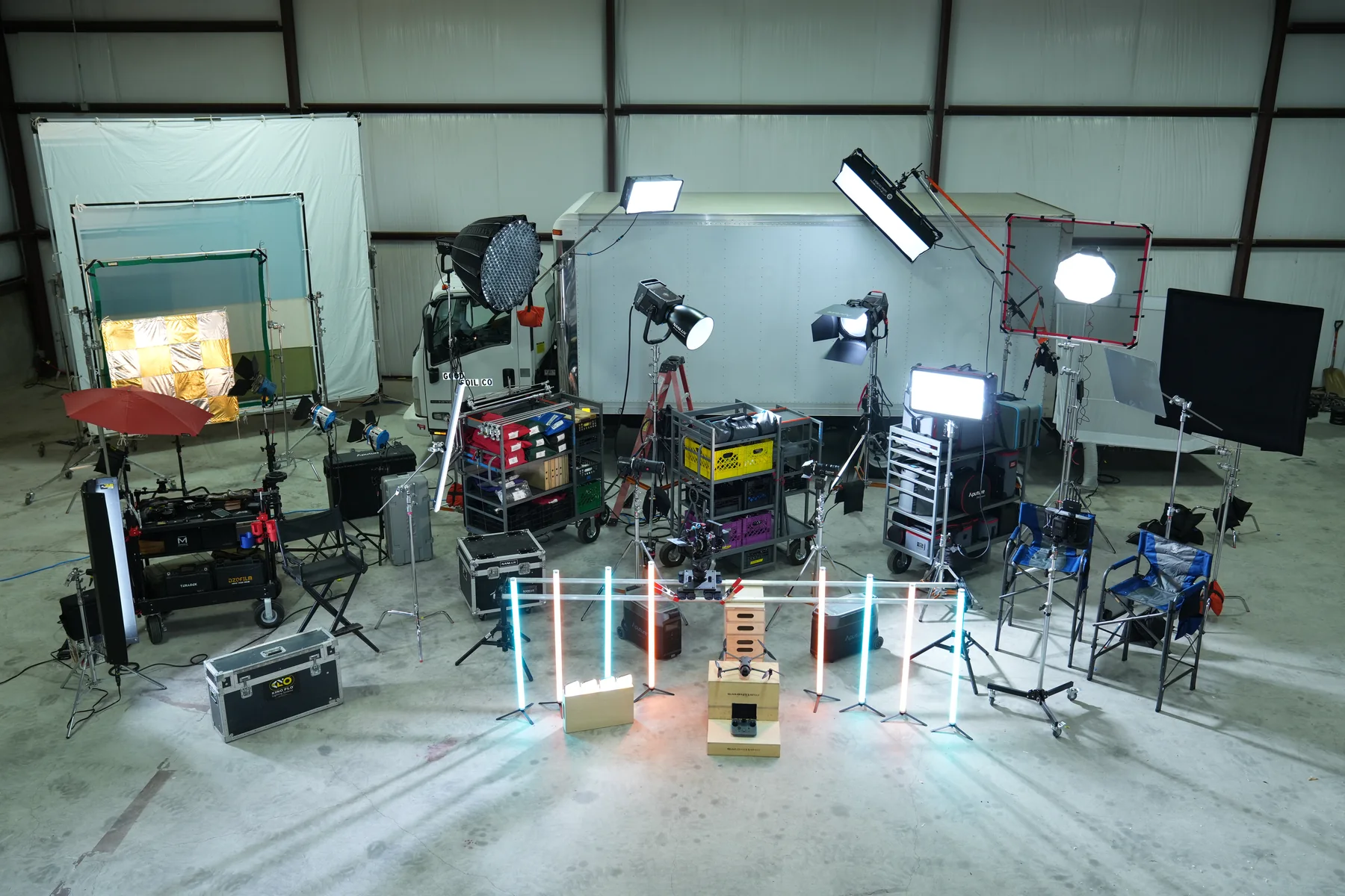 Thunderstruck grip truck with the full grip and lighting package staged and lit